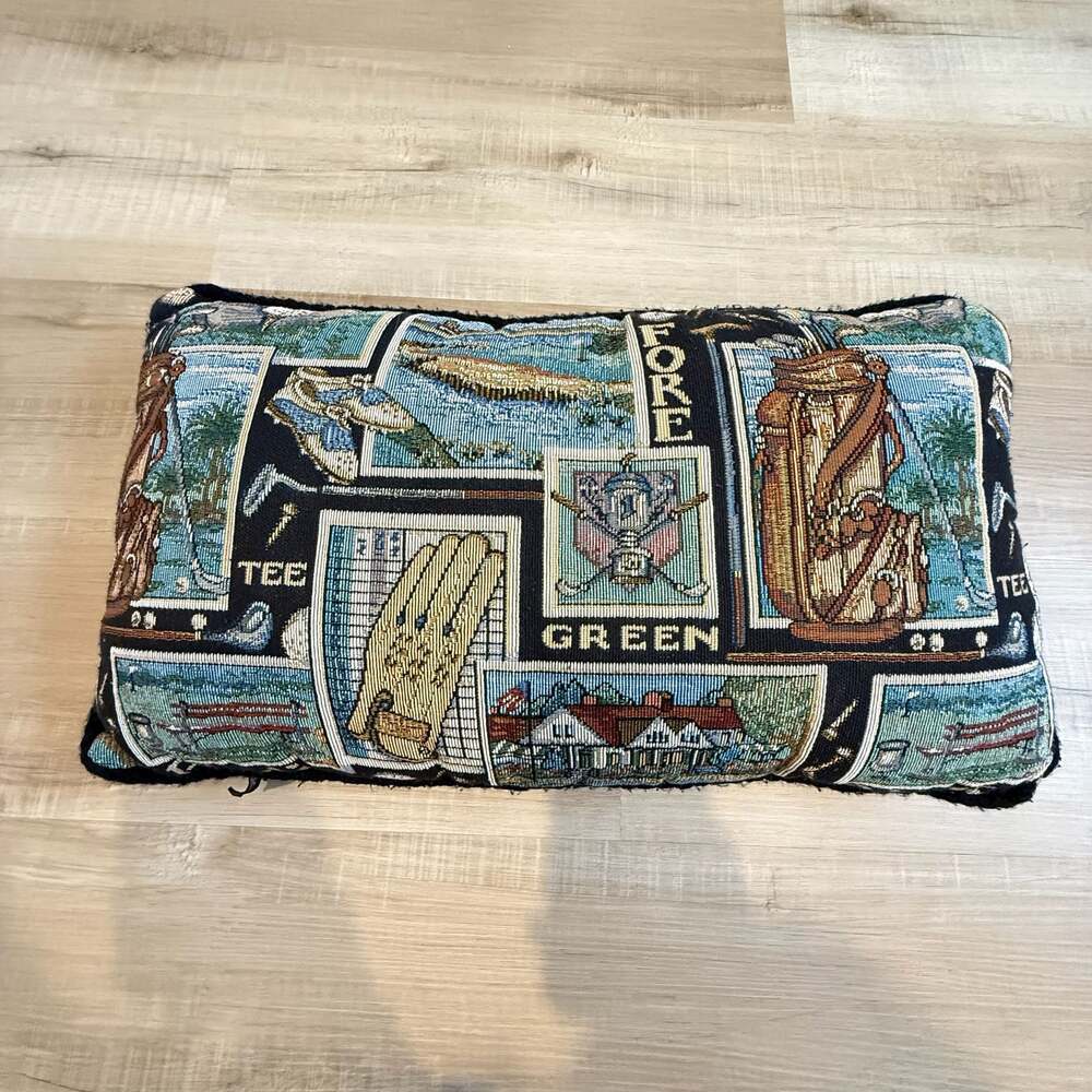 Bless Vintage Golf Theme Woven Tapestry Accent Throw Pillow